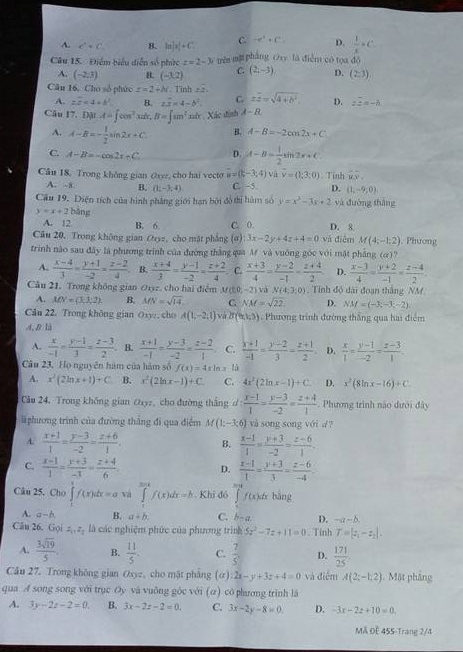Đề thi học kỳ 2 môn Toán lớp 12 năm 2018 Sở GD&ĐT Quảng Trị de thi hoc ky 2 mon toan lop 12 nam 2018 so gddt quang tri