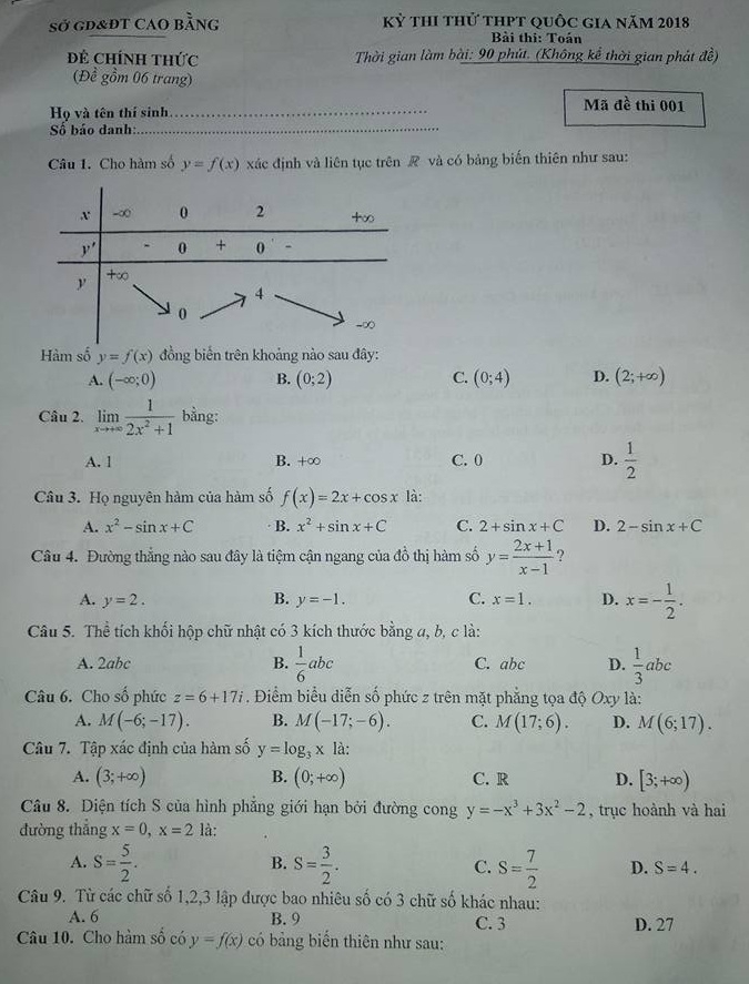 de thi thu thpt quoc gia 2018 mon toan so gddt cao bang