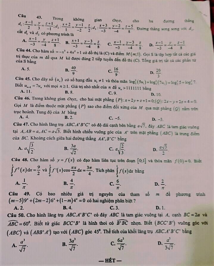 dap an de thi thu thpt quoc gia 2018 mon toan so gddt ha nam
