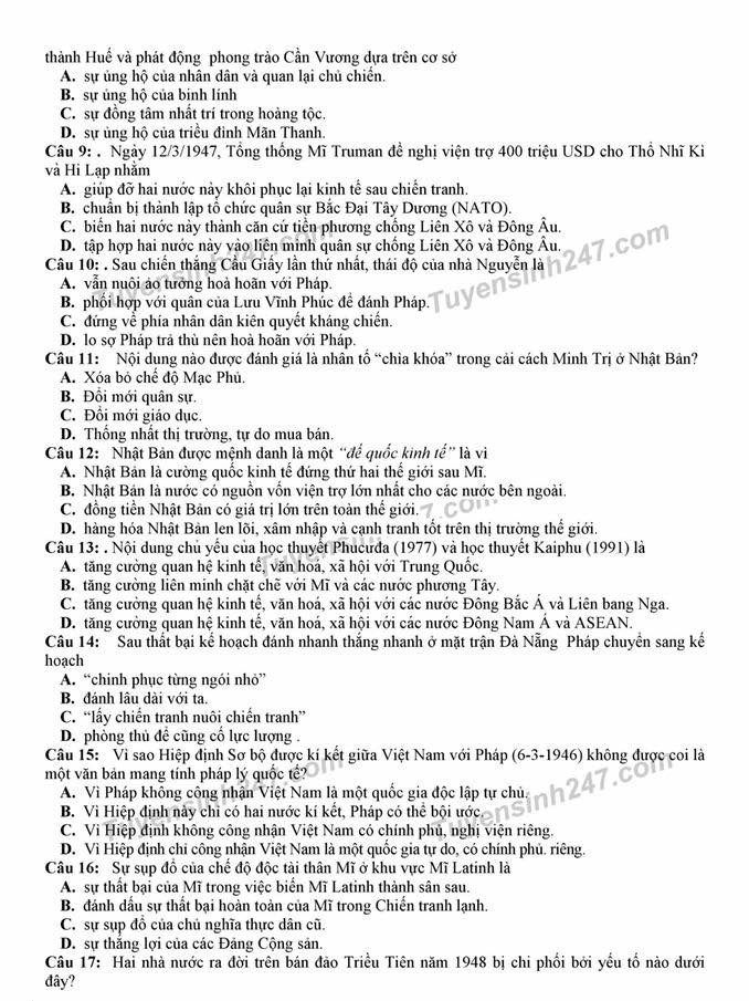 Đề thi thử THPT quốc gia 2018 môn Sử lần 2 cụm trường THPT chuyên - Ảnh 3.