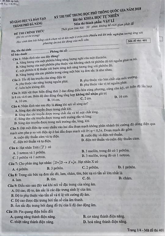 de thi thu thpt quoc gia 2018 mon vat li lan 2 so gddt da nang