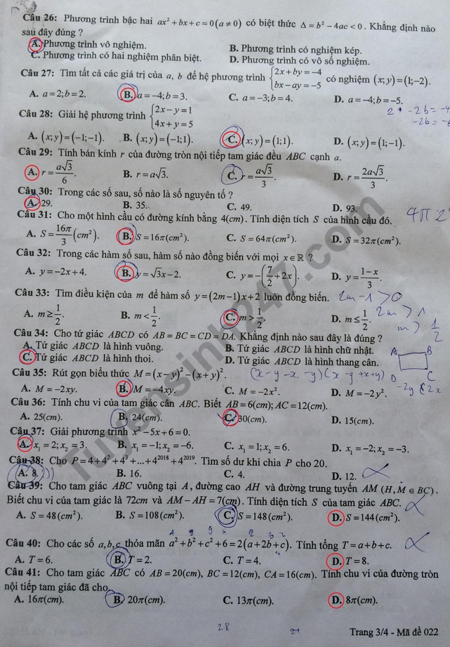 goi y dap an de tuyen sinh lop 10 mon toan so gddt yen bai