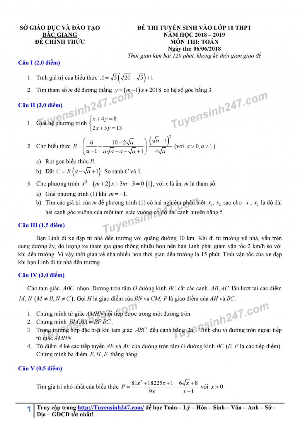 goi y dap an de thi tuyen sinh lop 10 mon toan so gddt bac giang 2018