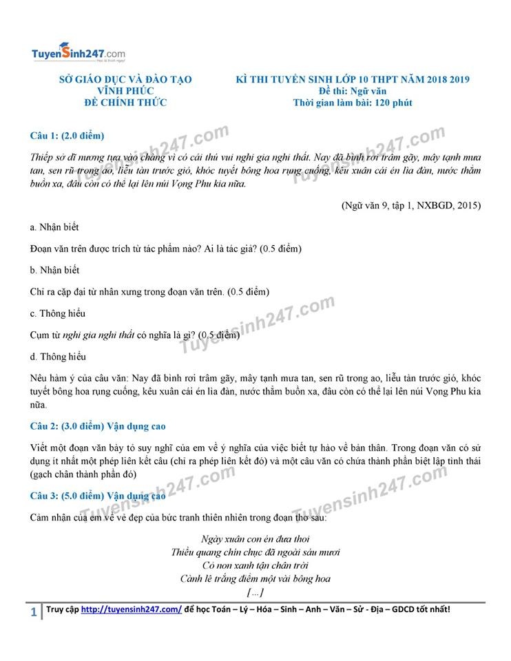 goi y dap an de thi tuyen sinh lop 10 mon van so gddt vinh phuc 2018