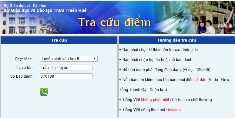 diem thi tuyen sinh diem chuan lop 10 o thua thien hue nam hoc 2018 2019