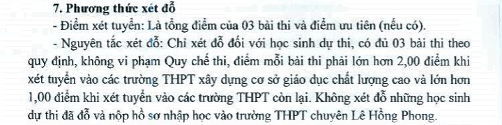 thi vao lop 10 cac tinh quy dinh ve diem liet nhu the nao