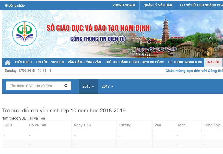 nam dinh chinh thuc cong bo diem thi vao lop 10 nam 2018