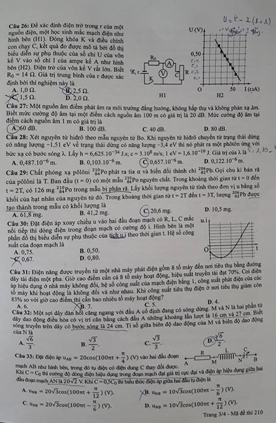 de thi thpt quoc gia 2018 mon vat ly ma de 210