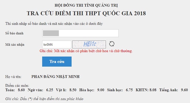 bang diem thi thpt quoc gia 2018 cua cau be google phan dang nhat minh