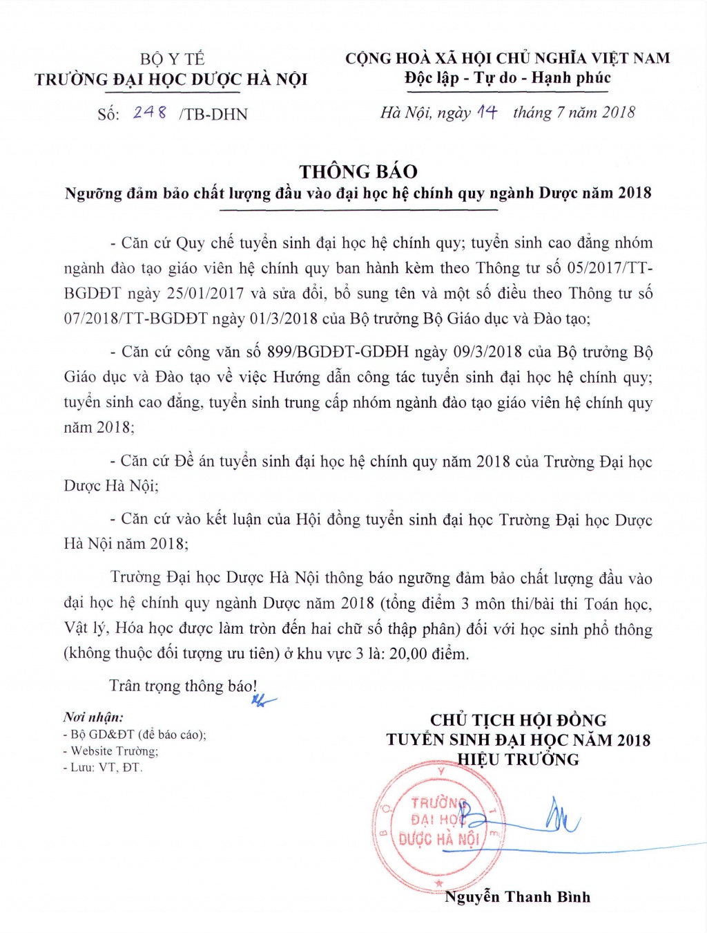 dh duoc ha noi nhan ho so xet tuyen tu 20 diem