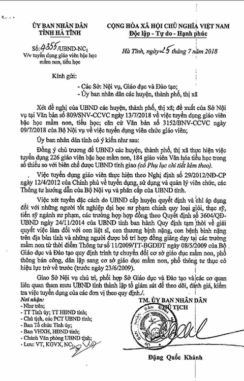ha tinh tuyen dung hon 400 giao vien mam non va tieu hoc nam 2018