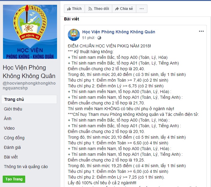 chua cong bo diem chuan chinh thuc 2018 cac truong quan doi