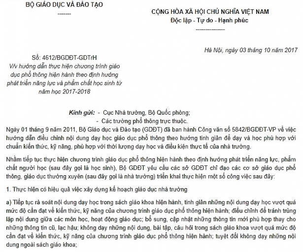 van ban duoc cho la hieu lamcua bo gddt ve cam day ngoai sach giao khoa