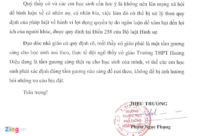 nu hieu truong len tieng sau khi bi giao vien to cao