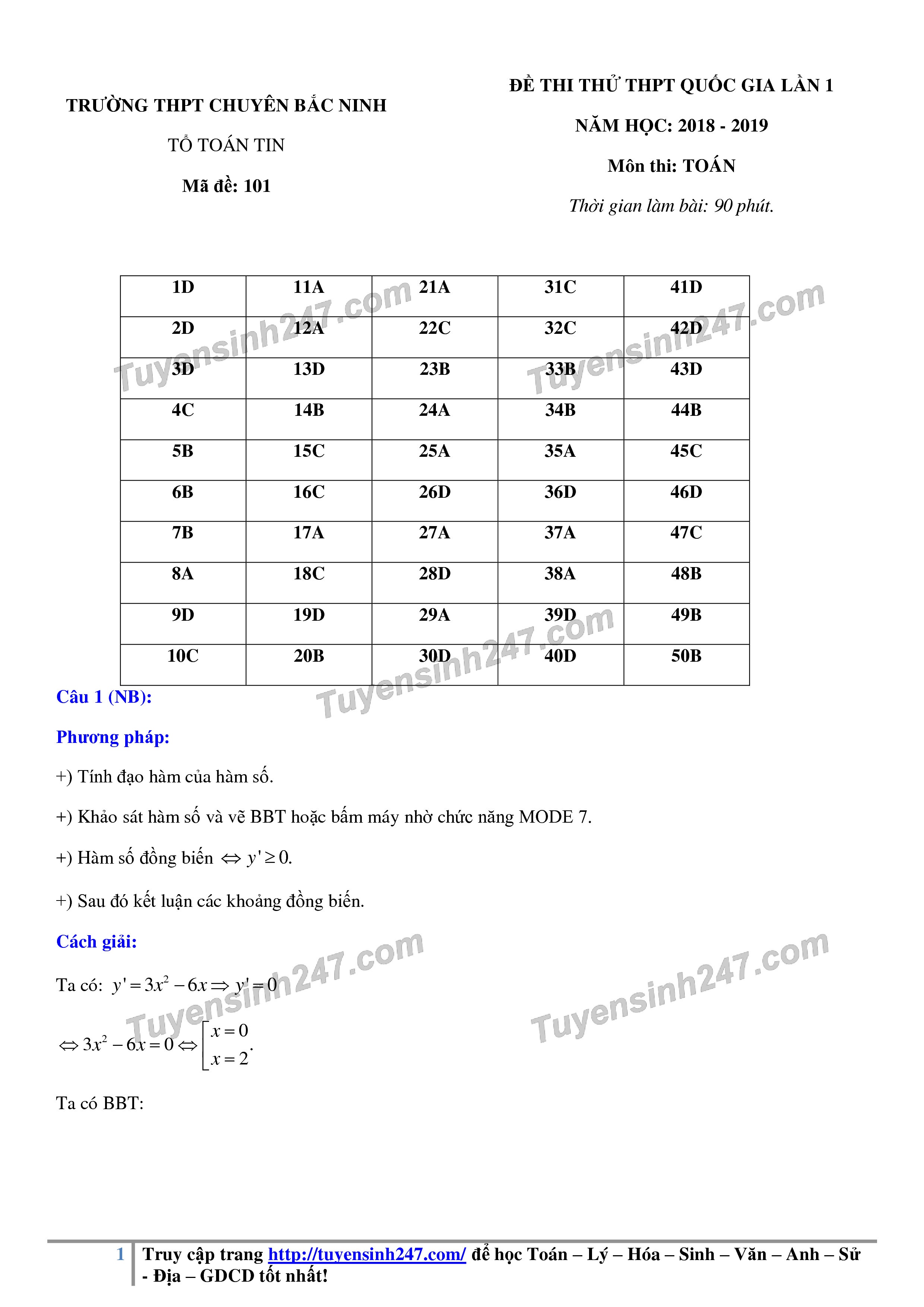 giai chi tiet de thi thu thpt quoc gia 2019 mon toan lan 1 thpt chuyen bac ninh