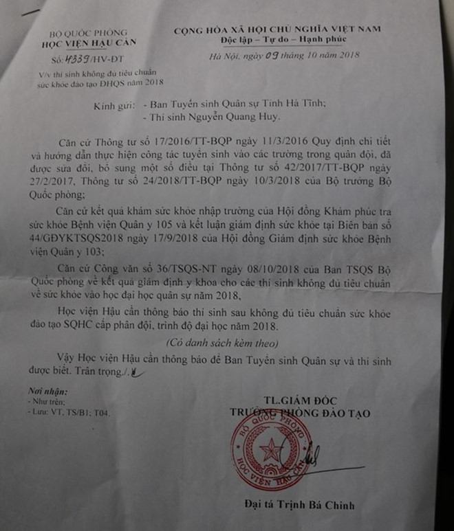 Ước mơ dang dở của nam sinh nghèo bị Học viện Hậu cần trả về uoc mo dang do cua nam sinh ngheo bi hoc vien hau can tra ve