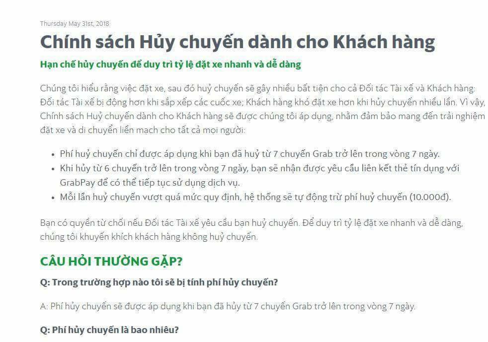 grab viet nam choi tro 2 mat phu nhan thong tin phat 10000 dong neu khach huy chuyen qua quy dinh