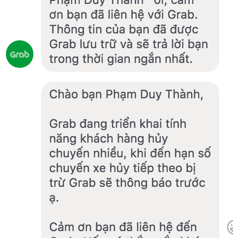 grab viet nam choi tro 2 mat phu nhan thong tin phat 10000 dong neu khach huy chuyen qua quy dinh