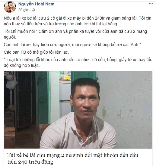 doanh nhan nguyen hoai nam se chuyen 240 trieu dong cho tai xe xe tai trong hom nay hoac ngay mai