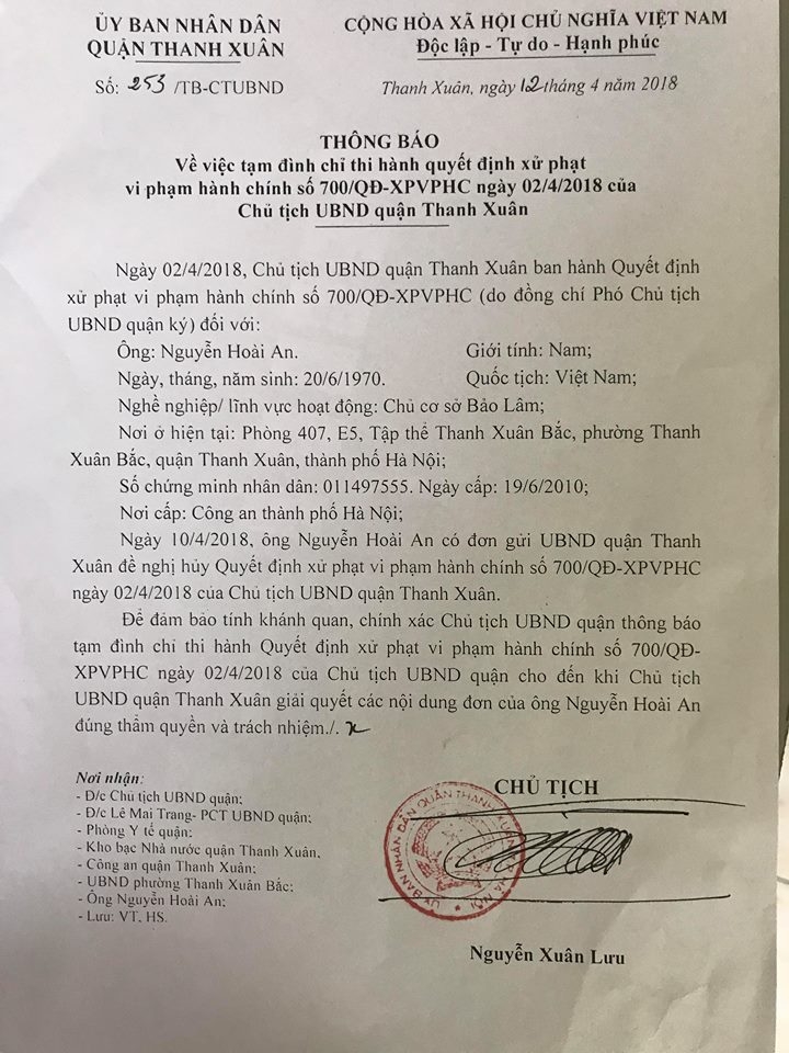 dinh chi quyet dinh xu phat cua pho chu tich ubnd quan thanh xuan