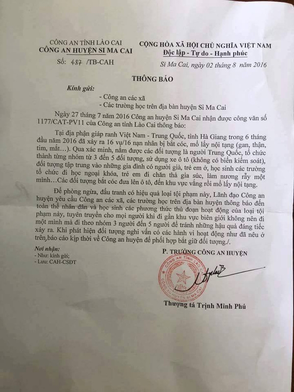 lao cai thu hoi toan bo van ban thong tin ve 16 vu bat coc lay noi tang