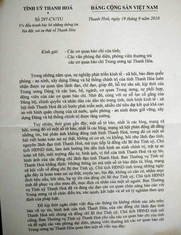 thanh hoa bac bo thong tin bia dat ve bi thu tinh uy trinh van chien