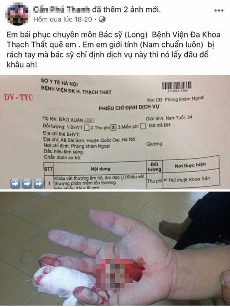 ha noi nam thanh nien bi rach tay duoc bac si chi dinh khau am ho