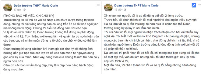 truong marie curie noi gi ve keu goi khong ky ung ho be nhat linh
