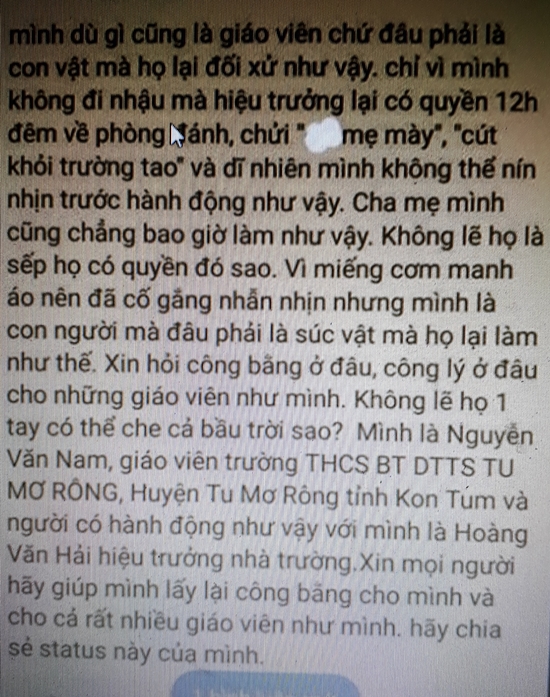 khien trach hieu truong danh giao vien vi khong chiu di nhau