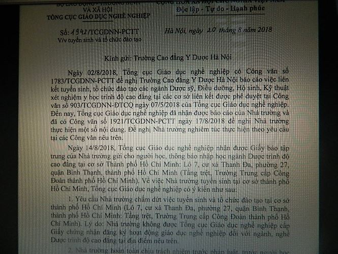 truong cao dang y duoc ha noi tuyen sinh chui o tphcm
