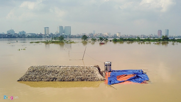 Nước sông Hồng dâng cao, bãi giữa ở Hà Nội chìm nghỉm nuoc song hong dang cao bai giua o ha noi chim nghim
