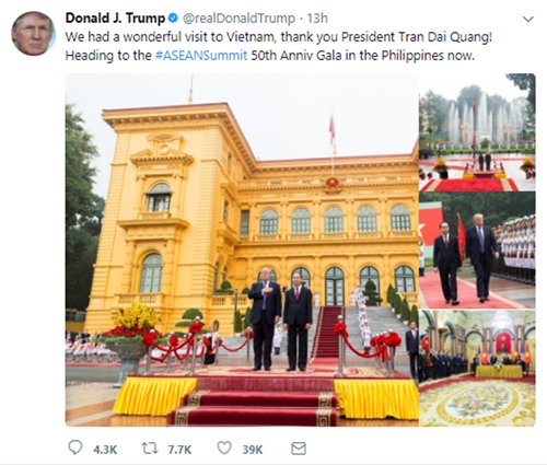 tong thong trump cam on chu tich nuoc tran dai quang tren twitter