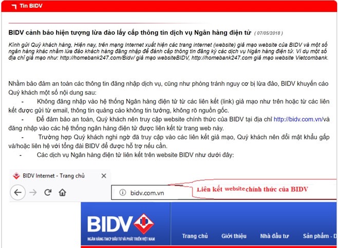 canh bao trang web gia mao ngan hang lua dao khach hang