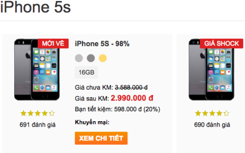 iphone 5s hang xach tay giam gia manh xuong duoi muc 3 trieu dong