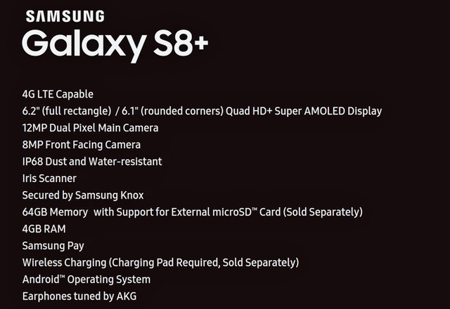 lo toan bo cau hinh galaxy s8 man super amoled 62 inch camera kep 12mp camera truoc 8mp 4gb ram bao mat mong mat