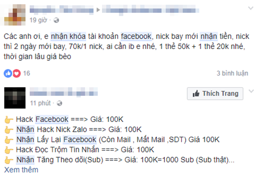 dich vu lam bay tai khoan facebook chi vai tram nghin dong