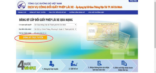 huong dan cach doi giay phep lai xe sang the nhua truc tuyen