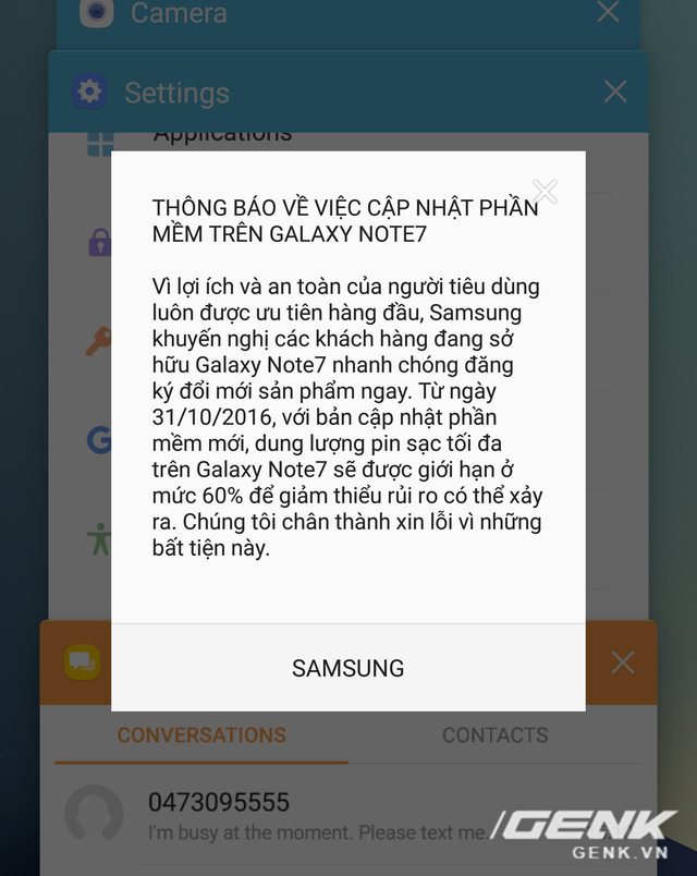 galaxy note7 tai viet nam bat dau nhan ban cap nhat han che sac pin khien nguoi dung buoc phai doi may