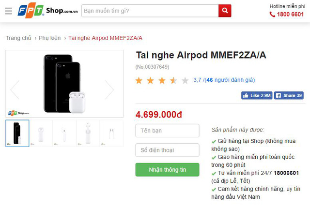 tai nghe khong day apple airpods da chi nh thu c co ha ng ta i fpt shop gia niem ye t 4699 trie u do ng