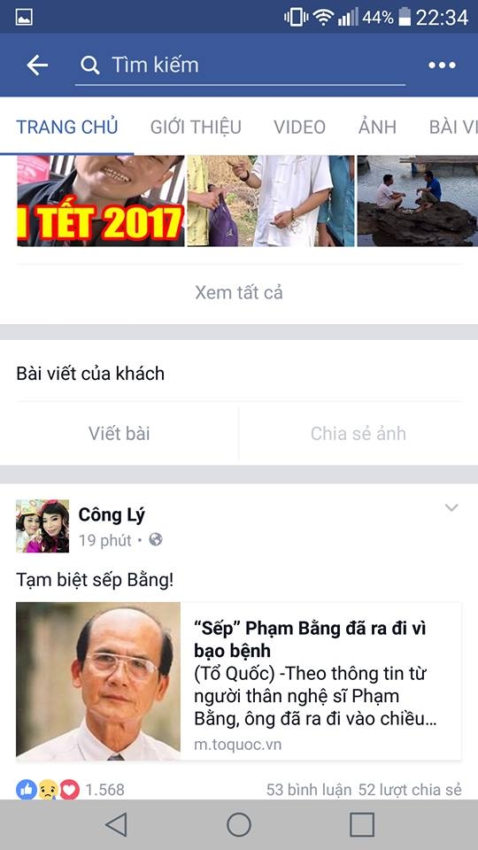 facebook cac nghe si ngap tran loi thuong tiec khi hay tin nsut pham bang qua doi