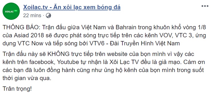 vov co ban quyen asiad 2018 xoi lac tv dung phat lau tran u23 viet nam vs u23 bahrain