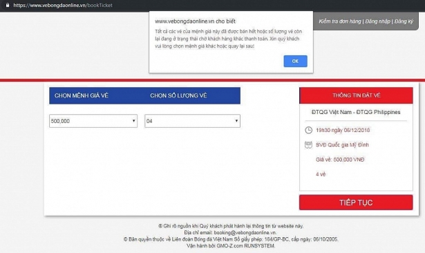 qua kho de mua ve online tran ban ket viet nam vs philippines