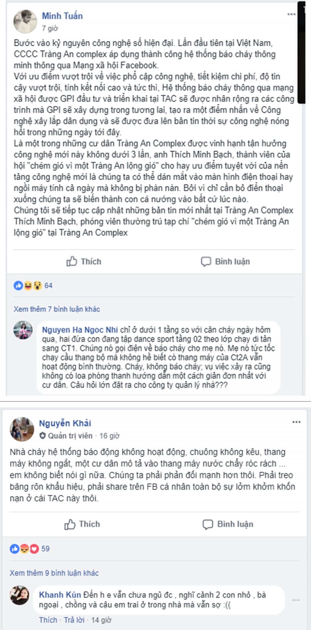 chay o chung cu trang an complex coi bao chay khong keu nguoi dan biet thong tin chay qua facebook