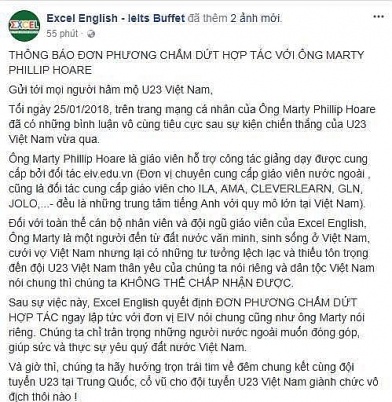 cham dut hop dong lao dong voi giao vien xuc pham tuong giap cot nha u23 viet nam