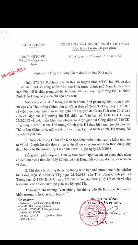 tam dinh chi 7 can bo lanh dao kho bac nha nuoc tp nam dinh tung tang di le trong gio hanh chinh