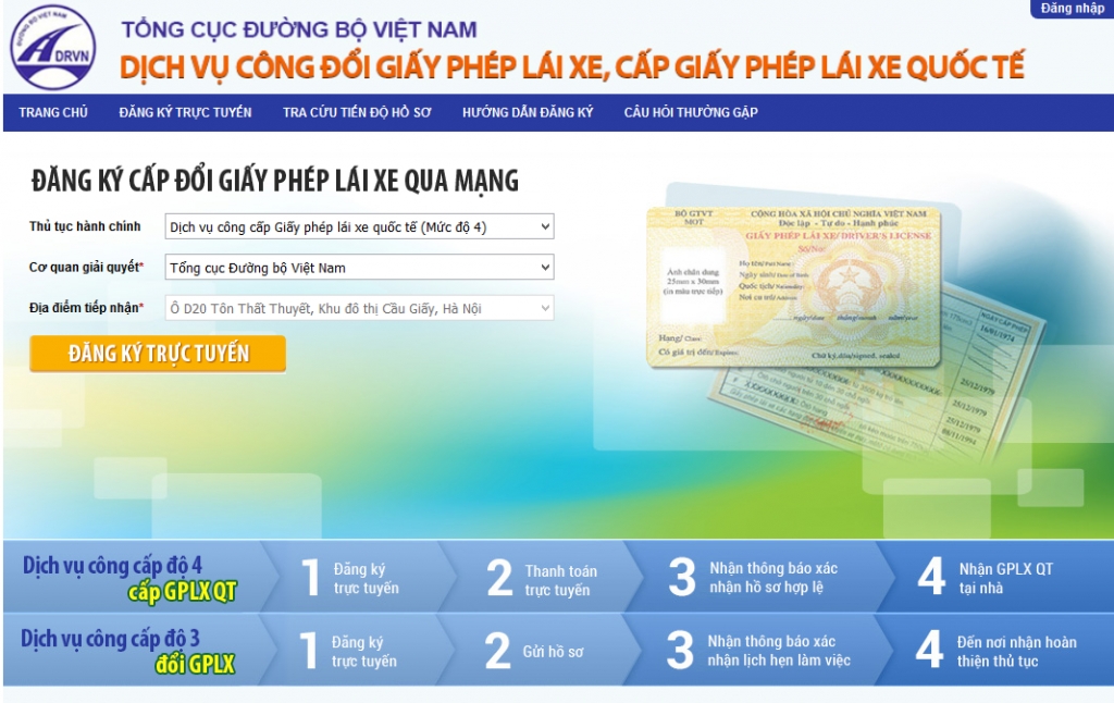 quy trinh dang ki cap giay phep lai xe quoc te qua mang