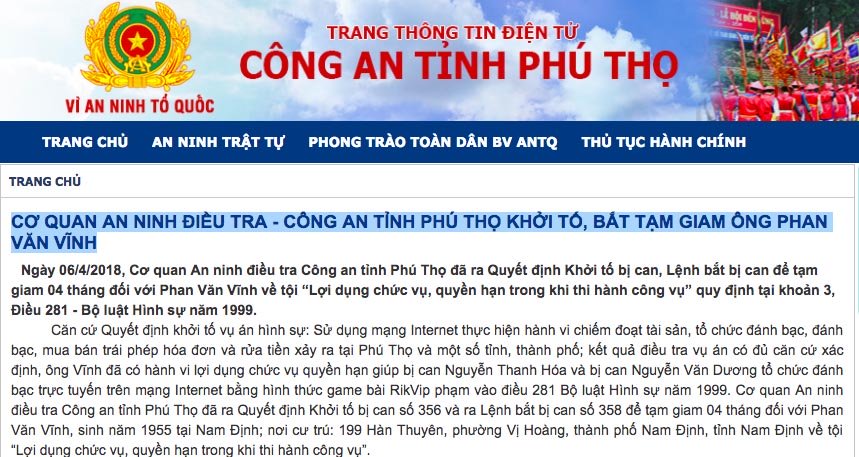 ong phan van vinh va duong day danh bac dac biet lon