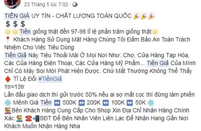 can than keo sap bay lua tien gia tren facebook
