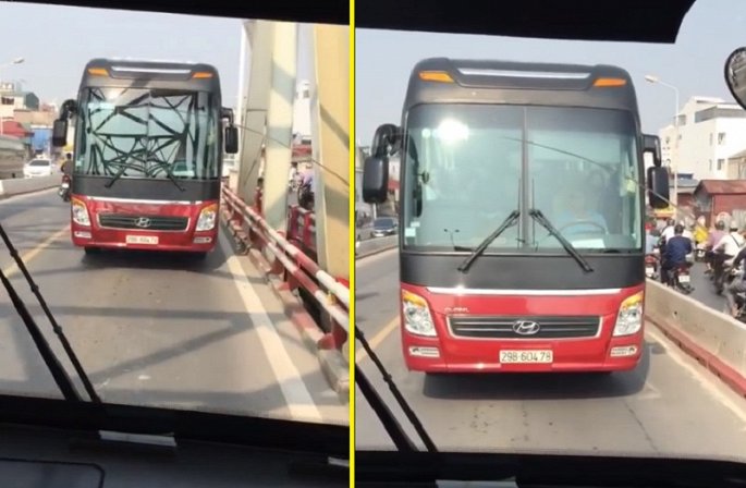 di vao duong nguoc chieu xe khach bat den khan cap lui tren cau chuong duong