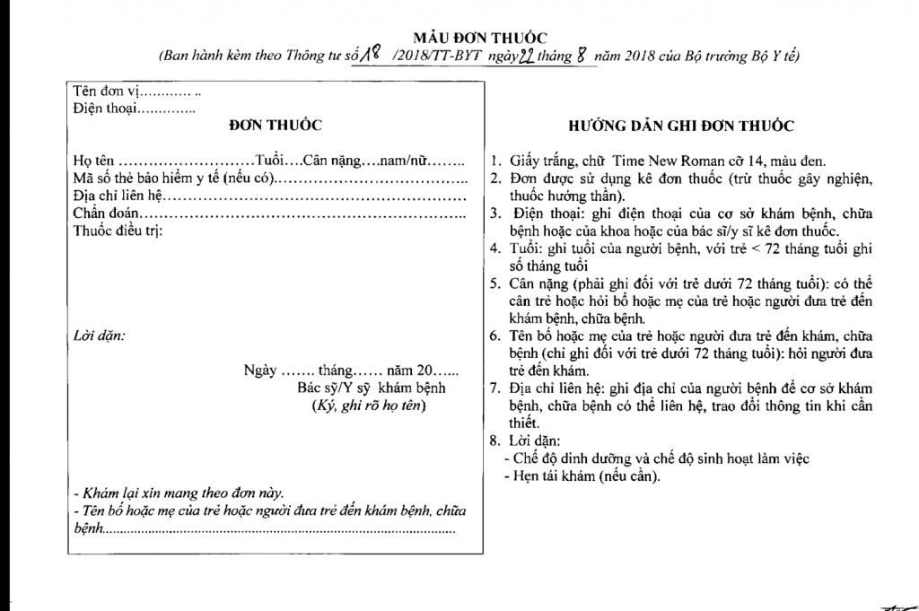 bo quy dinh phai co chung minh nhan dan cua bo hoac me khi ke don thuoc tre duoi 6 tuoi